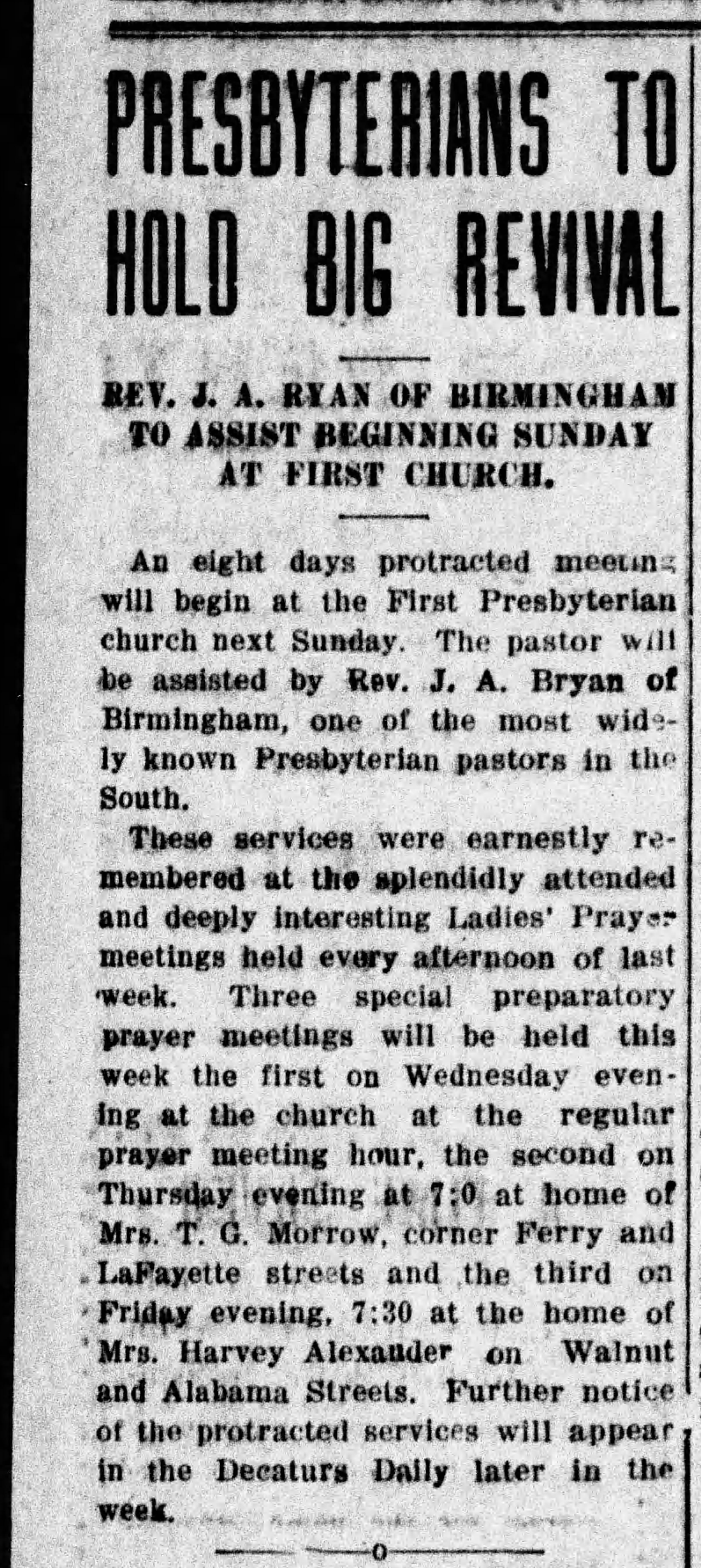 Presbyeterians To Hold Big Revival